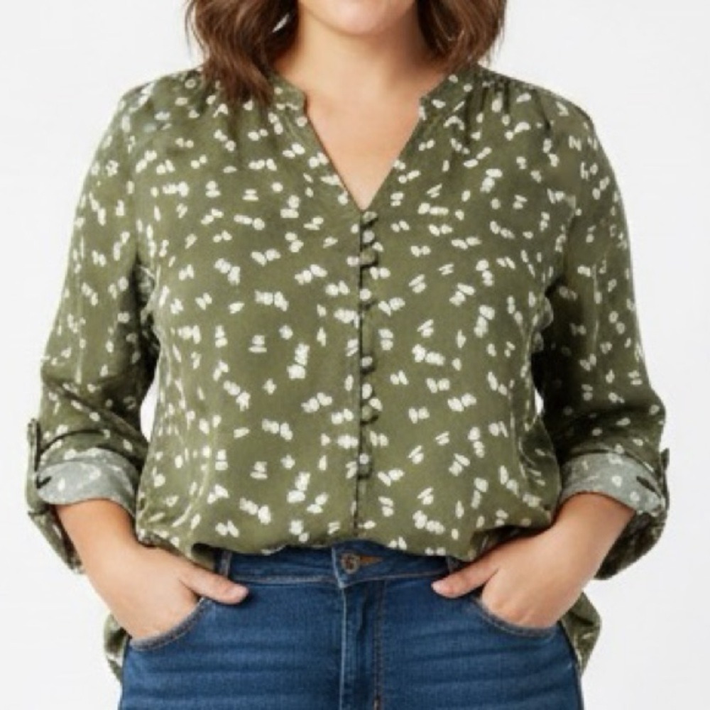 41 HAWTHORN I Blouse Shirt Green White Size XL